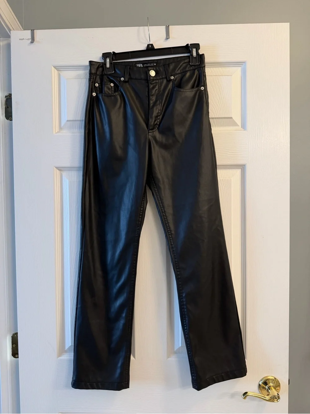 Zara Women's Straight Faux Leather Pants - Black